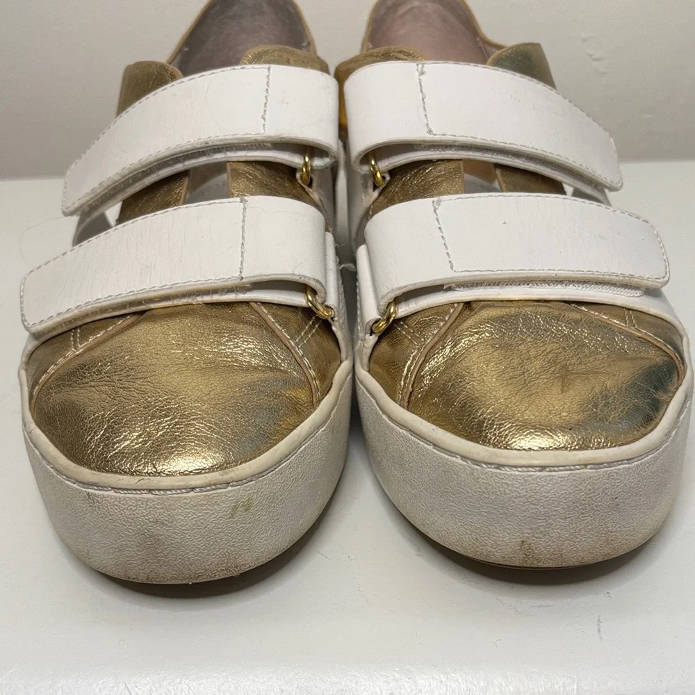 Michael Kors Beckett Velcro Cut-Out Leather Sneakers White Gold Size 7